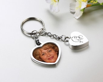 Memorial Ashes Pendant Keyring, Personalized Photo Keychain, Memorial keychain, Engraved Handwriting, Fingerprint Urn Jewelry for ashes