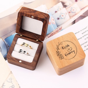 Personalized Wooden Ring Box, Customized Oak Wood Ring Box,  Double Slot Ring Box, Walnut Jewelry Box Gift, Weeding Gift