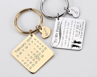 Customizable Stainless Steel Keyring , Personalized Calendar Keycahin, Custom Specila date Gift, To my friend keychain