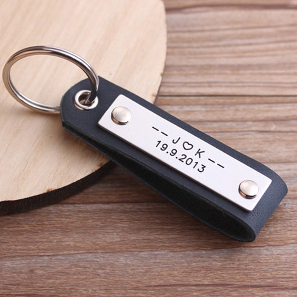 Personalized Leather Keychain - Handcrafted Mens Keychain - Fathers Days, Anniversary, Wedding Gift for Mens-Valentine's Day Gift