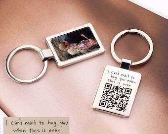 Customized Handwriting Keychain, Voice QR Code Photo Keychain, Stainless Steel Keychain, Gift for Him, Birthday Present