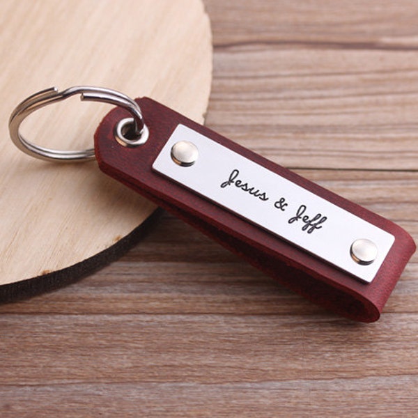 Personalized Leather Keychain - Handcrafted Mens Keychain - Leather Key Fob - Leather ID Keychain - Anniversay Gift-Valentine's Day Gift