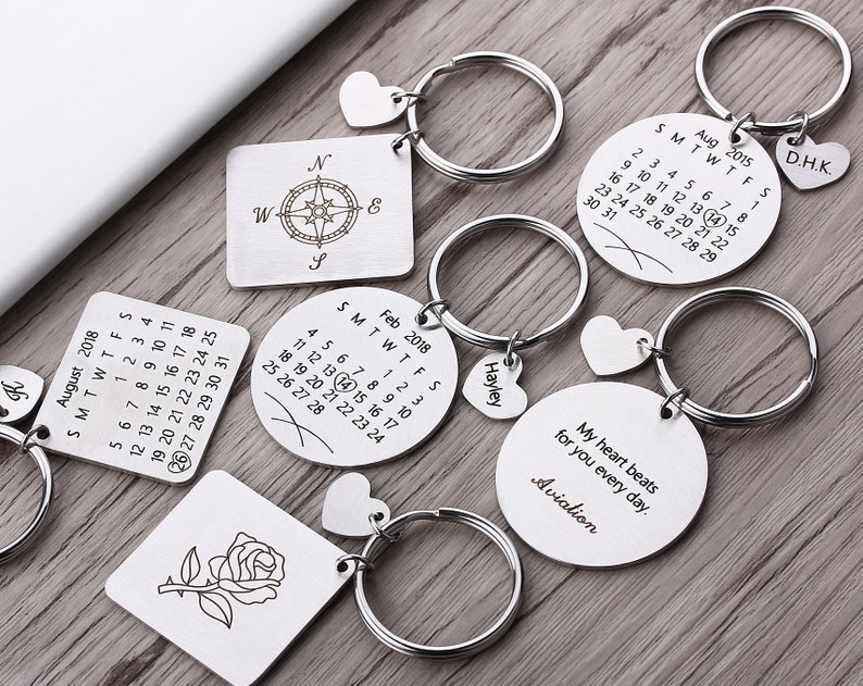 Personalized Calendar Keychain Hand Stamped Calendar Date Etsy