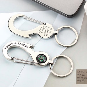 Compass Handwriting Custom Keyring, Carabiner Mini Survival Keychain, Creative Multifunctional Compass Keychain, Camping Travel Gift