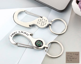 Kompas handschrift aangepaste sleutelhanger, karabijnhaak mini survival sleutelhanger, creatieve multifunctionele kompas sleutelhanger, camping reiscadeau
