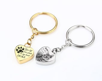 Llavero con urna para mascotas, joyería de cremación, llavero con cenizas, regalos conmemorativos para mascotas, llavero con fotos grabadas de perros y gatos, regalo con huella de pata para él.