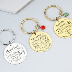 Baby Arrival Keychain, Personalized New Baby Keychain, Baby Stats Gifts, New Mom Gift, New Dad Gift, Newborn Baby Stats,Mommy Daddy Keychain