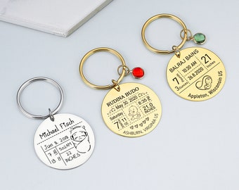 Baby Arrival Keychain, Personalized New Baby Keychain, Baby Stats Gifts, New Mom Gift, New Dad Gift, Newborn Baby Stats,Mommy Daddy Keychain