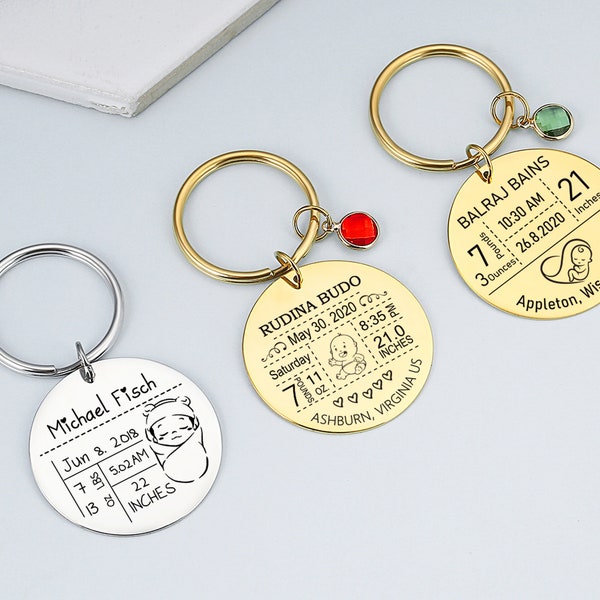 Baby Arrival Keychain, Personalized New Baby Keychain, Baby Stats Gifts, New Mom Gift, New Dad Gift, Newborn Baby Stats,Mommy Daddy Keychain