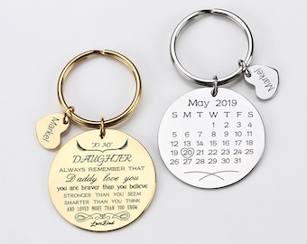 To My Daughter Keychain, Custom Calendar Keychain, Customizable Specaial Date Keyring , Personalized With Your Own Design