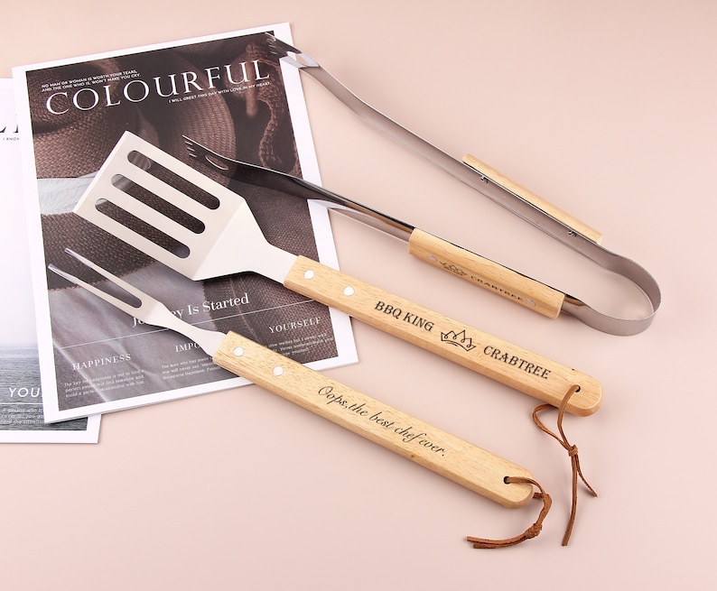 Custom Grilling Tools Personalized Customized BBQ Tool Set, Wooden BBQ Spatula, Engraved Logo ...