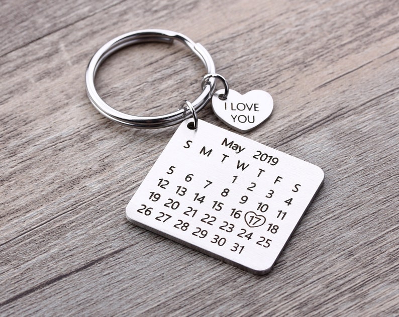 Personalized Calendar keychain Custom Date Save Key Chain Significant Date Marker Custom Anniversary Gift-Valentine's Day Gift image 3