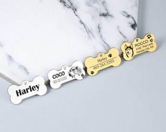 Placa de identificación grabada para perros, placa de identificación para mascotas, placa personalizada, placa de identificación con forma de hueso, placa de identificación con forma de hueso, placa para collar, regalos para mascotas