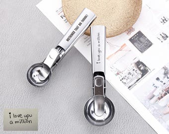 Personalized Ice Cream Scoop, Portable Stainless Steel Ice Cream Scoop, Handwriting Kitchen Gadget, Anniversary Wedding Father's Day Gift