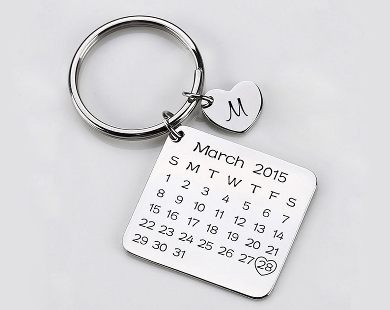 Personalized Calendar Keychain Engrave Date Highlighted With Etsy