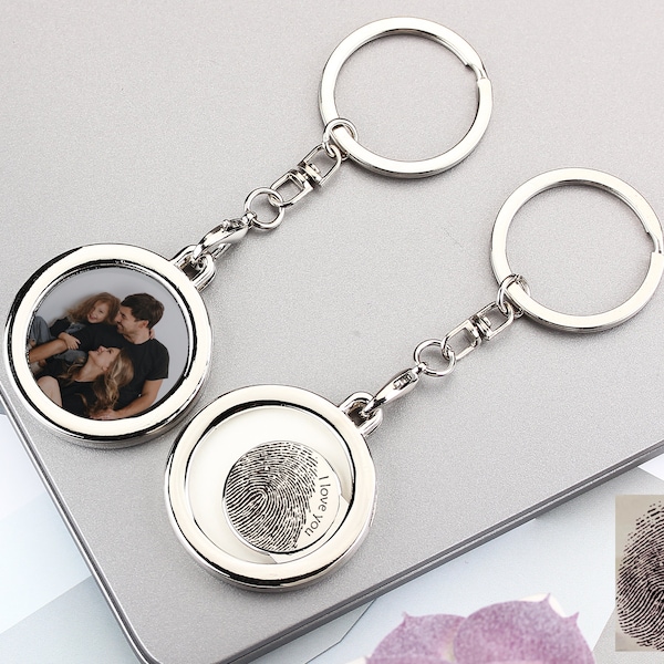 Personalized Photo Keyring, Stainless Steel Custom Fingerprint Keyring, Fingerprint Photo Key Accessories, Birthday Gift