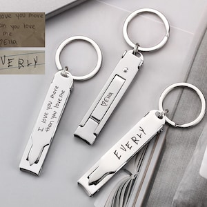 Llavero con cortaúñas personalizado, llavero con cortaúñas portátil ultrafino grabado, cortaúñas con escritura a mano personalizada