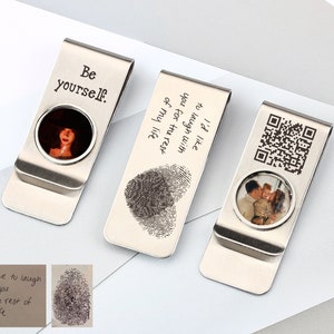 Personalisierte Foto Geldklammer, echte Handschrift gravierte Foto Geldklammer, QR Code maßgeschneiderte Geldklammer, Geschenk für Papa