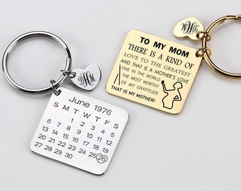 Custom Date Keyring, Engraved Calendar Keychain, Anniversary Keychain, Personalized Keychain with Your own Text or Design