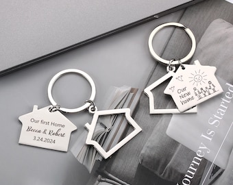 Peresonalized Our First Home, House Shaped Keychain, New Home Gift, Realtor Gift, Housewarming Present, Couple Gift Idea, Moving House Gift