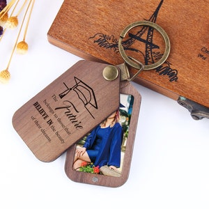 Custom Engraved Wooden Picture Keyring, Graduation Personalised Handwriting Keychain, Gifts To Graduates