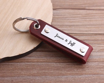 Personalized Leather Keychain - Handcrafted Mens Keychain - Leather ID Keychain - Leather Key Fob - Anniversay Gift-Valentine's Day Gift