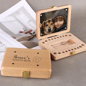 Wooden Tooth Box Fairy, Personalized Baby Tooth Keepsake Box for Girls & Boys, Wooden Tooth Storage Saver Box for Lost Teeth, Birthday Gift