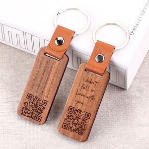 Personalised Wooden Keychain, Custom Engraved Wooden Keyring, Voice QR Code Customized Keychain, Gift For Anniversary