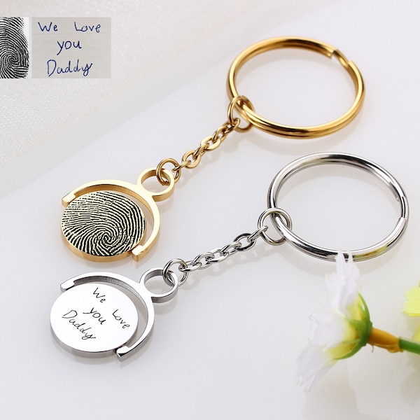 Personalized Stainless Steel Rotating Disc Keychain, Actual Fingerprint Customized Keychain, Customized Gift For Friends, Birthday Gift