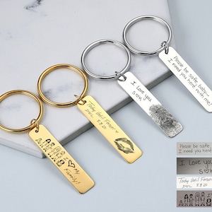 Actual Handwriting Keychain for Boyfriend, Engraved thumbprint Keychain for Women Gift, Personalized Signature fingerprint Gifts for Dad