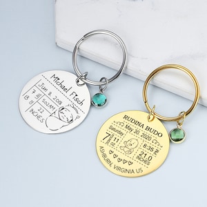 New Baby Keychain New Mom gift Personalized New Baby Keychain Baby Stats Gifts Mommy Keychain Name Date Of Birth Weight Time Height