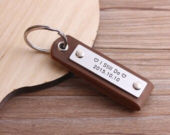 Handmade Leather Keychain - Hand crafted GPS Coordinates Leather Keychain -  Anniversary Gift - Wedding Gift - Valentine's Day Gift