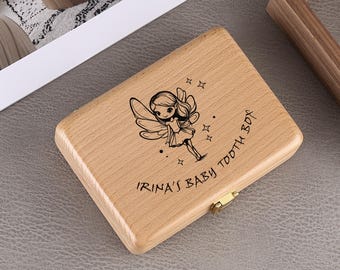 Wooden Tooth Box Fairy, Personalized Name Tooth Keepsake Box for Girls & Boys, Wooden Tooth Storage Saver Box for Lost Teeth, Birthday Gift