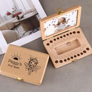 Caja de madera personalizada con forma de hada para guardar dientes de leche, ideal para niñas y niños, ideal para guardar dientes perdidos, regalo de cumpleaños.
