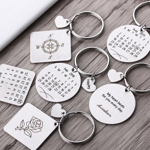 Personalized Calendar Keychain - Engraved Calendar Keyring - Hand Stamped - Special Day Calendar -  Anniversary Gift - Christmas Gift