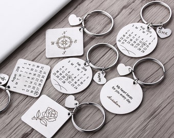 Personalized Calendar Keychain - Engraved Calendar Keyring - Hand Stamped - Special Day Calendar -  Anniversary Gift - Christmas Gift