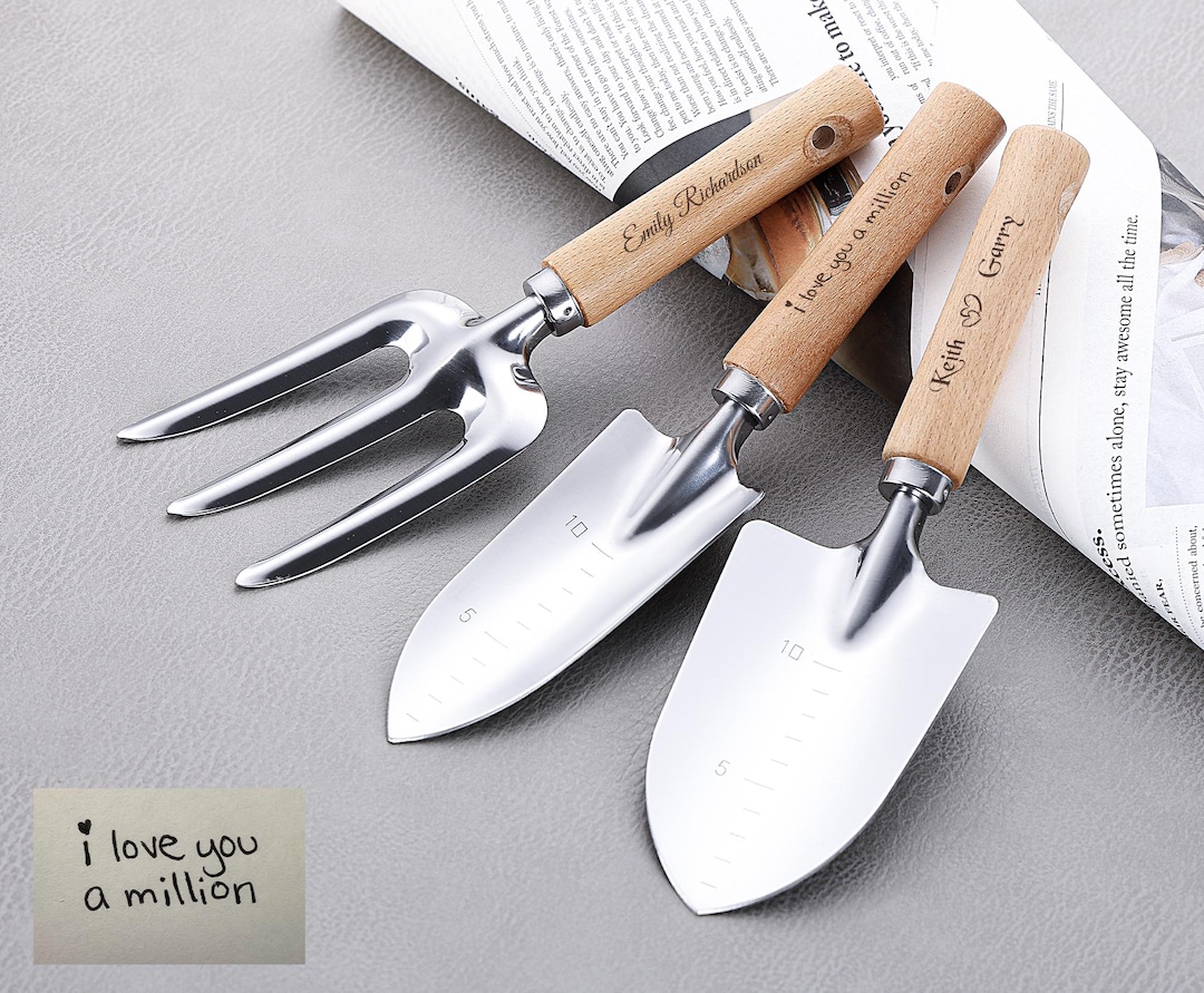 Trowel And Rake Personalized 3 Piece Garden Tool Set, Customized Actual Handwriting ...