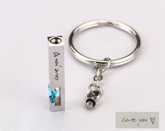 Personalized Urn Keychain for Human Ashes, Engraving Handwriting Cremation Memorial Bar Keychain, Ashes Keepsake for Human or Pets Ashes