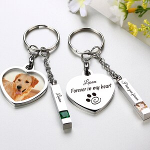 Birthstone Urn Keychain, Round Ashe Photo Keychain, Pet Memorial Keychain, Handwriting Keychain