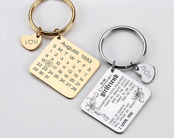 Engraved Keychain Calendar Keychain For Girlfriend Custom Text