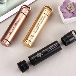 Botellas impermeables para almacenamiento al aire libre, botellas de medicina de aleación de aluminio personalizadas, botella de píldora EDC para exteriores