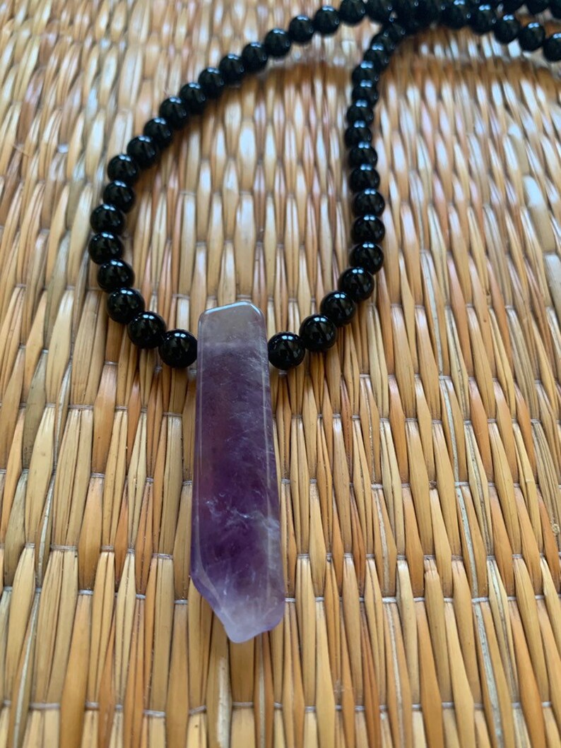 beeded black obsidian necklace