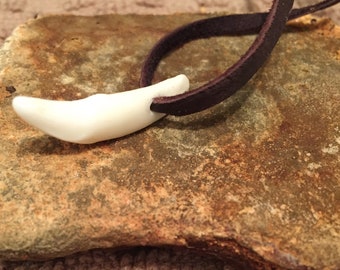 White wolf tooth, Wolf tooth necklace on a deerskin leather cord. Wolf tooth necklace, wolf tooth jewelry, animal tooth necklace, wolf tooth