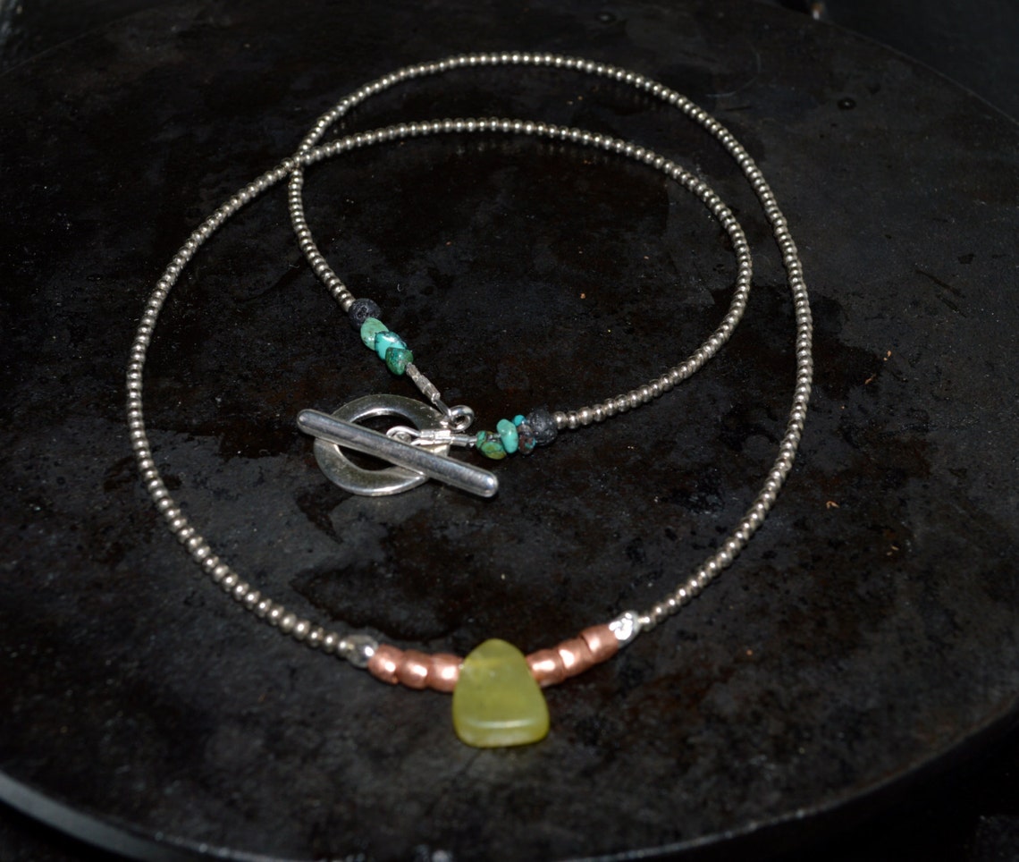 Mens Long Metal Bead and Jade Necklace Mens Jade Necklace Etsy