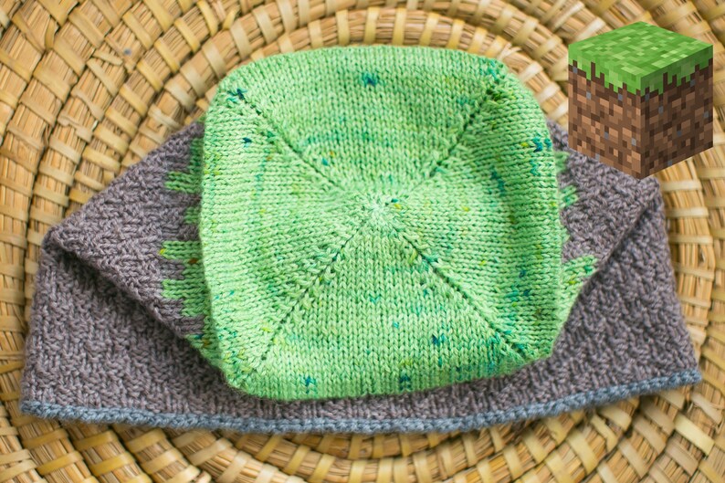 HAT KNITTING PATTERN minecraft-inspired dirt block image 2