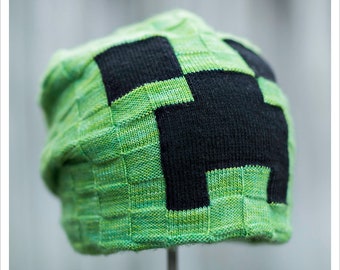 HAT KNITTING PATTERN - Creeper Update (minecraft hat for grownups)