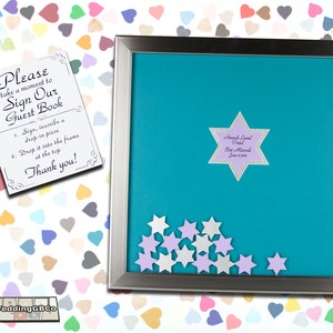 Unique Wedding Guest Book Alternative Drop In Top Stars of David 6 Pointed Star Shadow Box Frame Wedding Bar or Bat Mitzvah Guestbook Idea