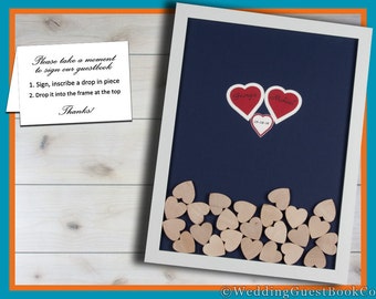 Wedding Guest Book Hearts Unique Wedding Guestbook Personalized Alternative Guestbook Custom Wooden Drop Top Box Framed Rustic Guest Book