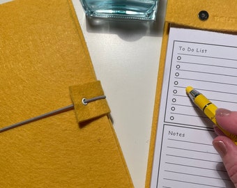 Bright Yellow Felt A5 Refillable desk notepad  - Bright yellow with lined pages insert. Perfect friend gift to stay organised.