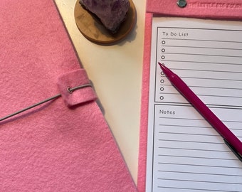 Bright Pink Felt A5 Refillable desk notepad  - Bright pink with lined pages insert. Perfect friend gift to stay organised.